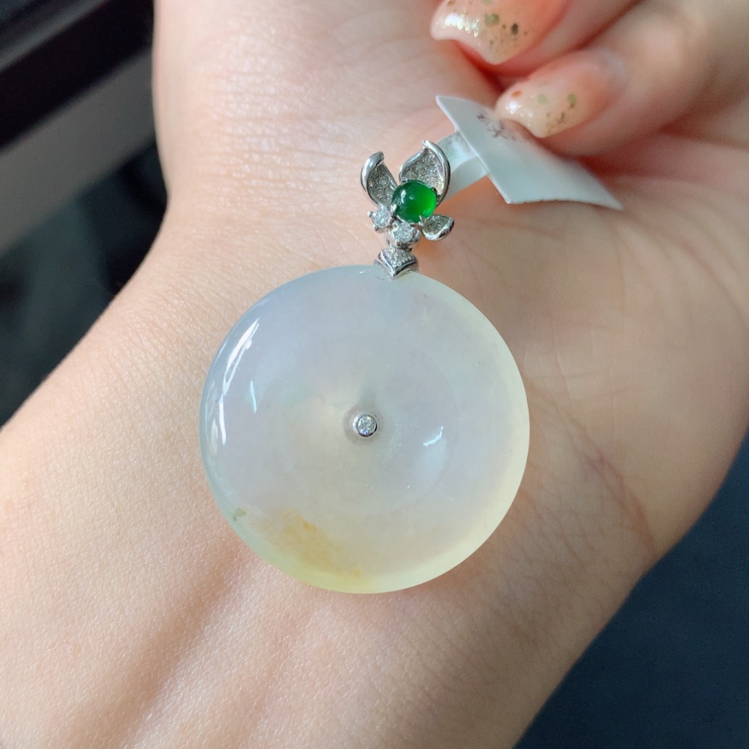 翡翠吊坠(不含链)18K金镶嵌平安扣