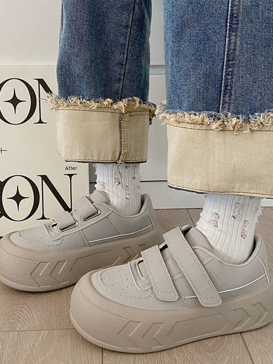 【新疆包邮】F106 厚底大头魔术贴面包小白鞋加绒板鞋