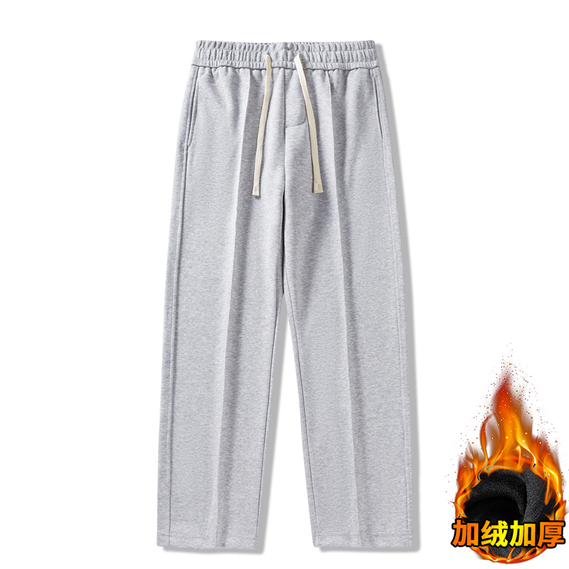 潮牌卫裤男新款秋冬季加绒加厚宽松直筒阔腿休闲裤子运动长裤男裤