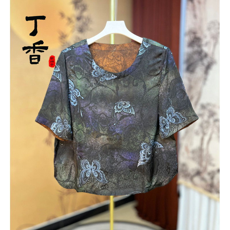 765高端贵夫人夏季复古新款百搭时尚国风蝴蝶小衫