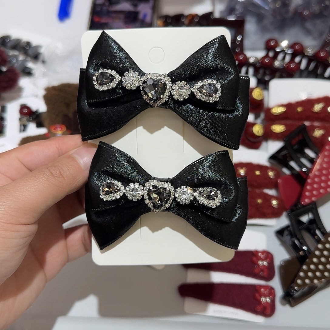 布艺非金属T09黑色蝴蝶结压夹2个