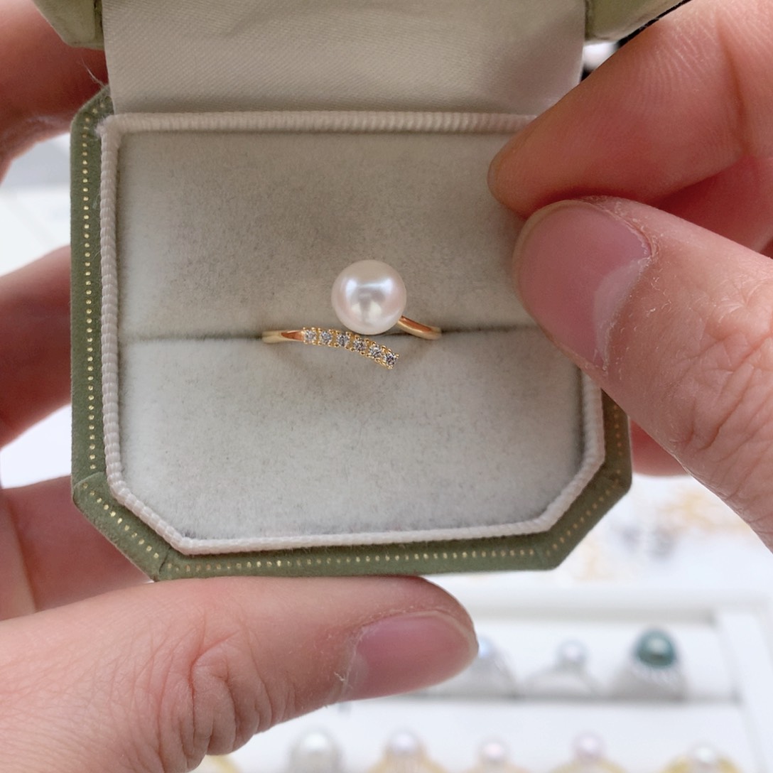 海水珍珠7-7.5mm ak戒指银S925镶嵌