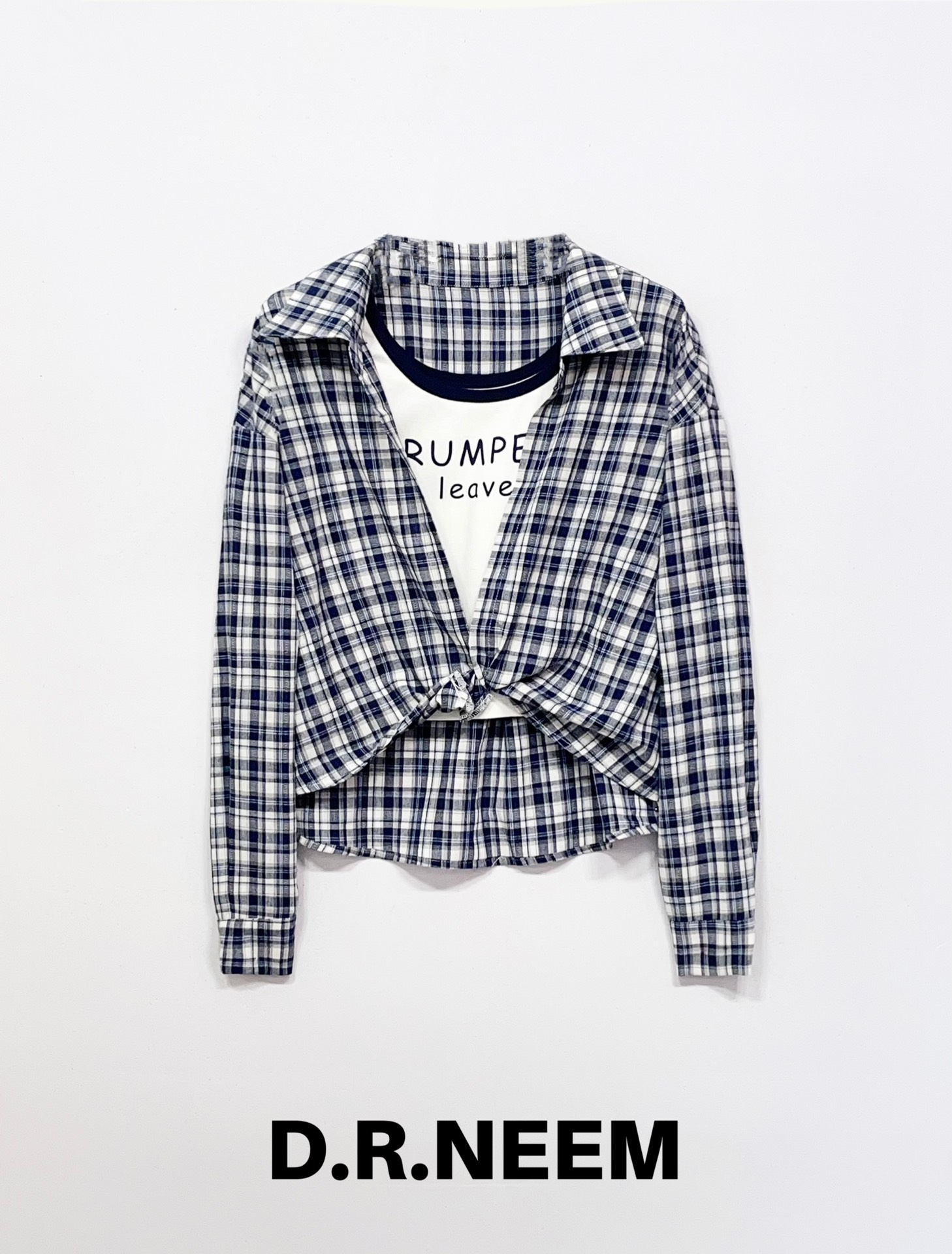 DRN 吊带格子衬衫两件套
