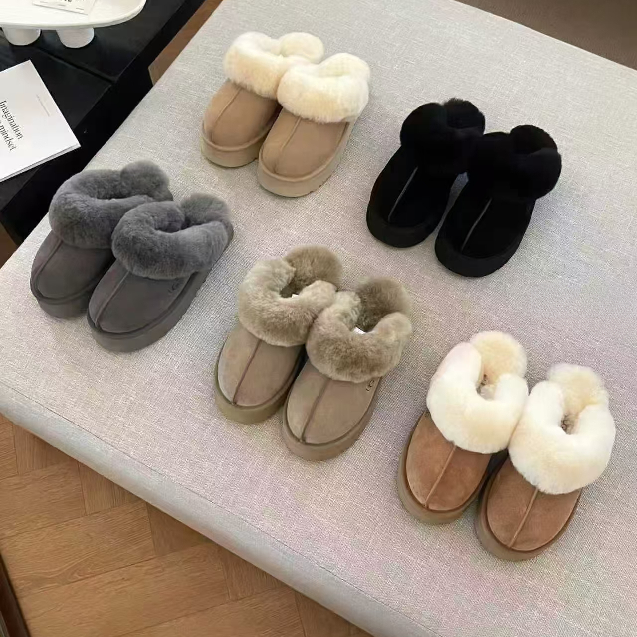 冬季保暖河南桑坡新款雪地靴3厘米皮毛一体真毛星拖厚底拖鞋加绒