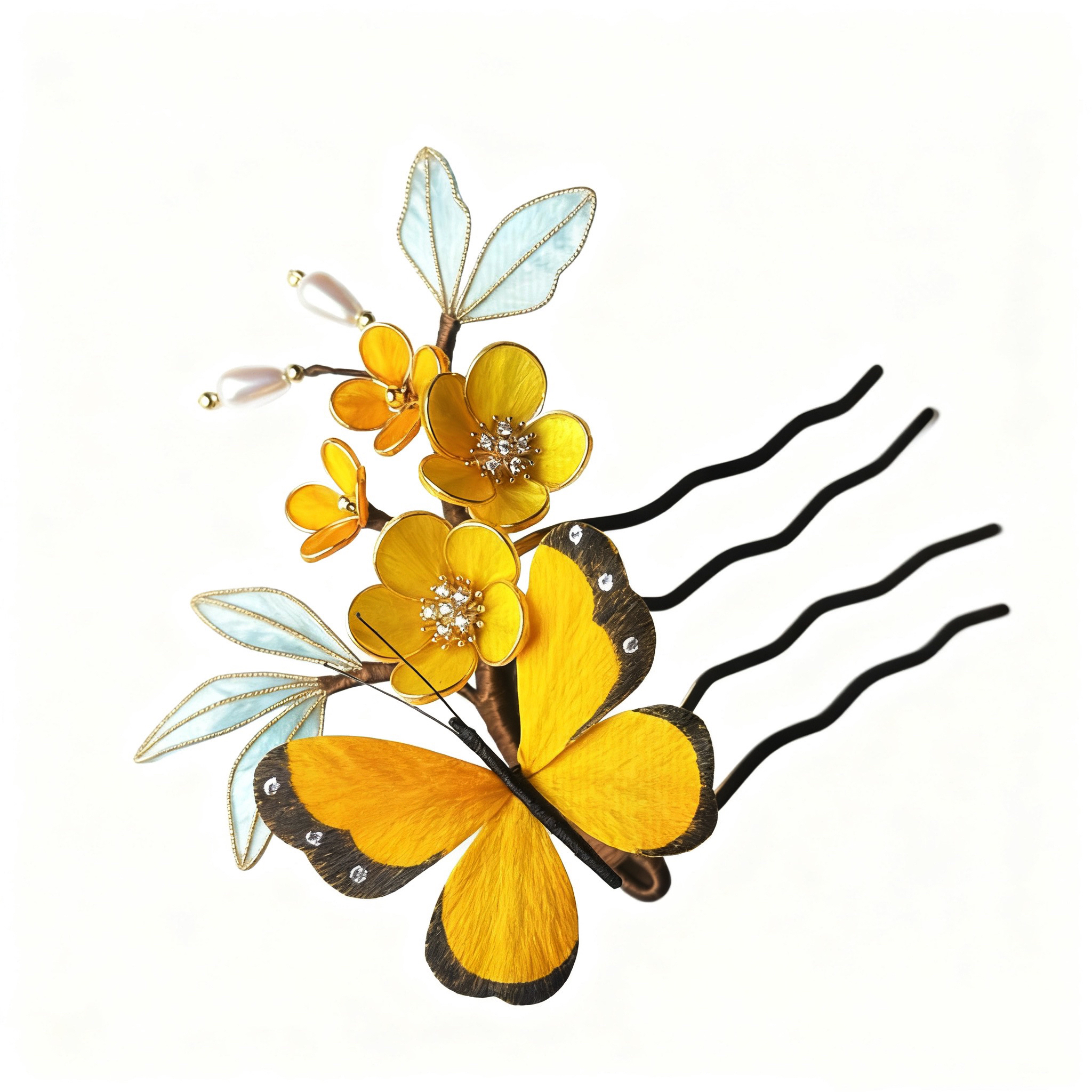 桂月｜虎斑蝶｜原创绒花发梳发簪