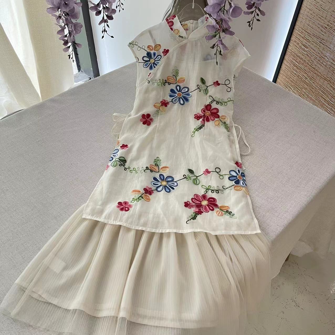 【喜儿定制】X夏款季新款百搭时尚白色绣花裙汉服休闲中大童夏季