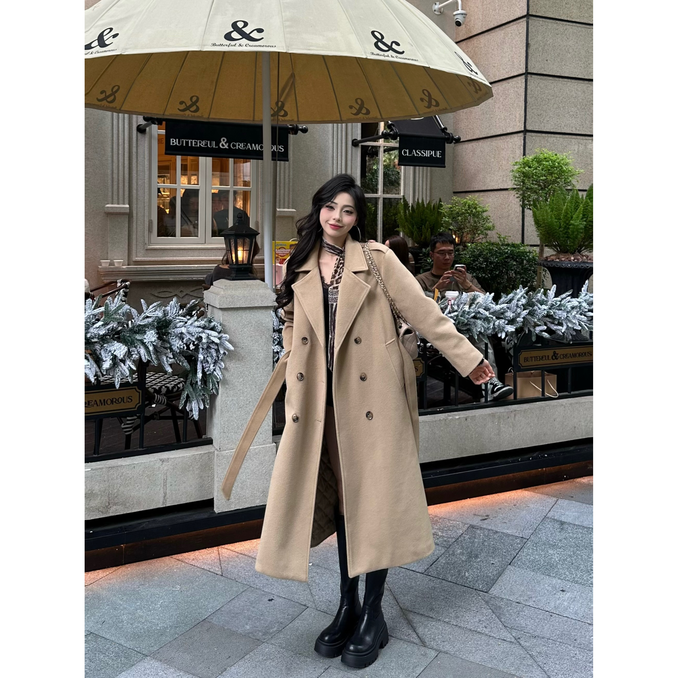 2025秋冬新品羊毛大衣夹棉保暖毛呢外套气质小个子宽松中长款高级