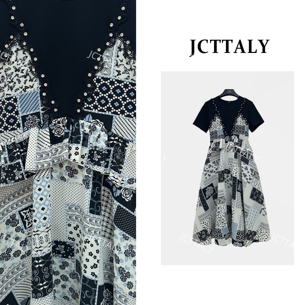 【XY】【83】夏季显瘦法式复古减龄气质假两件连衣裙NH-A403