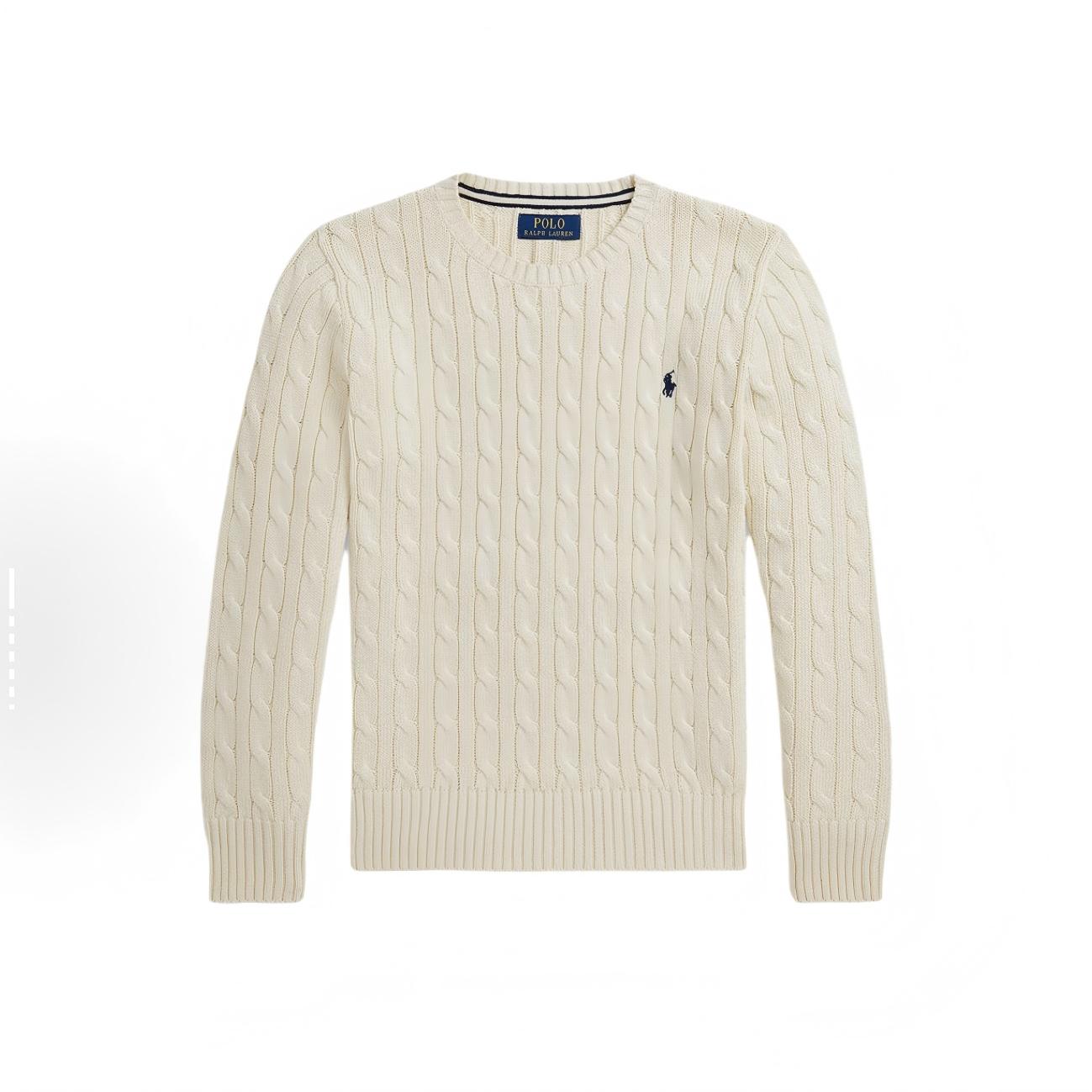 POLO RALPH LAUREN针织衫秋冬圆领纯棉绞花麻花纹纯色大童款