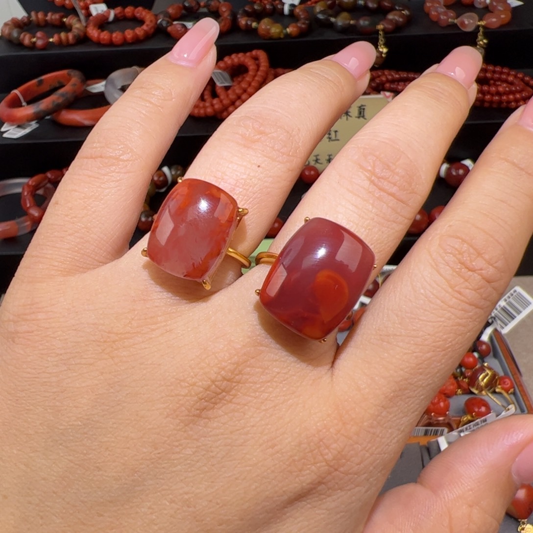 南红玛瑙银S925镶嵌（方戒指16*12多样性发一