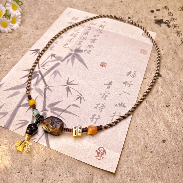 玛瑙印章锁骨链时尚个性设计小众藏式民族风颈饰