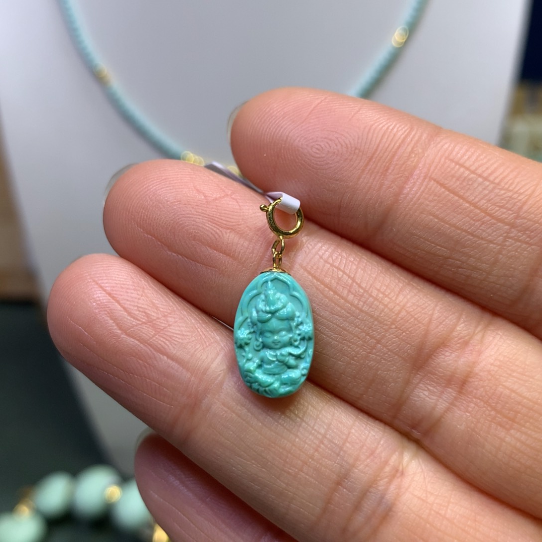 绿松石挂件18K金镶嵌