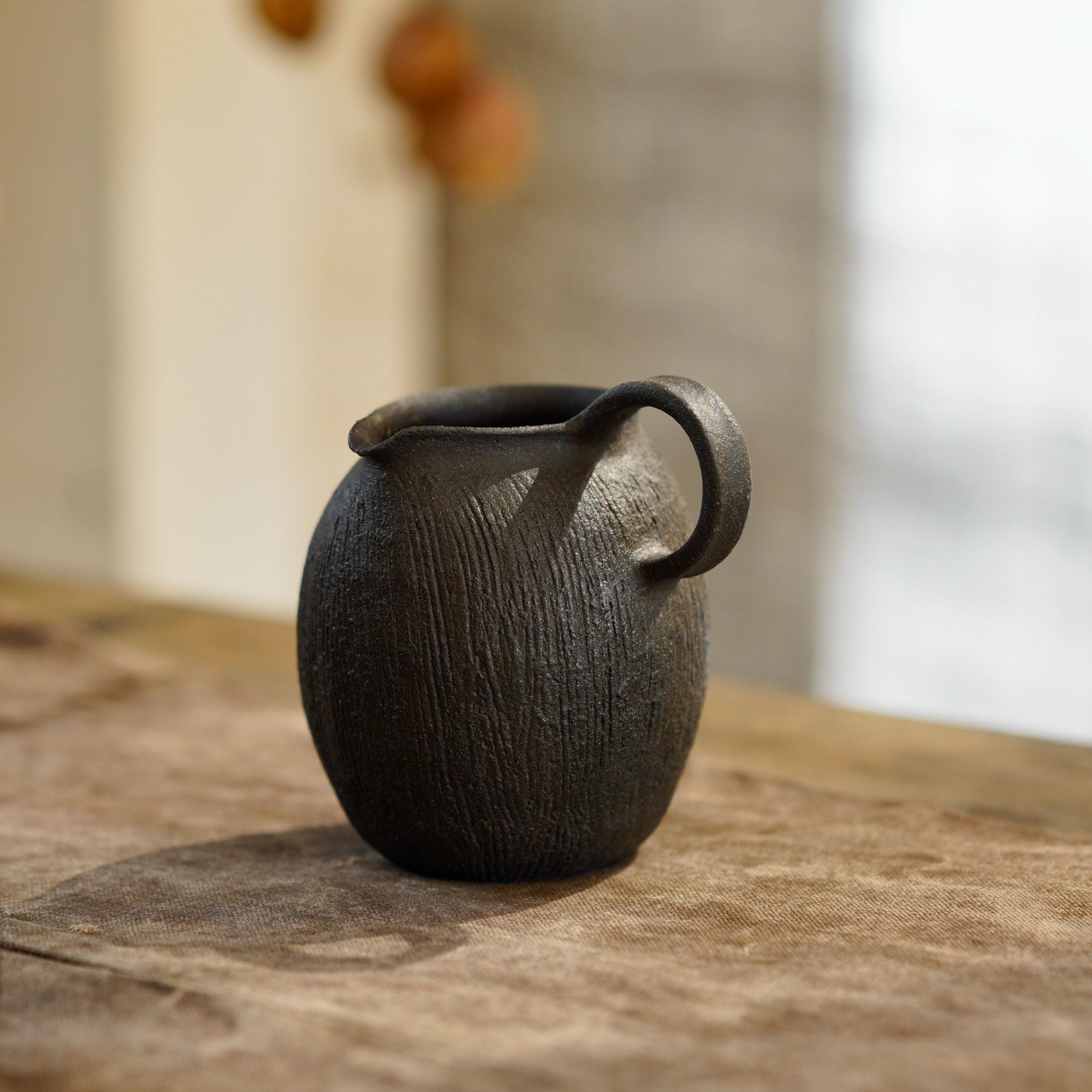 陶泥侧把公道 诧寂风 大容量 景德镇手作器物 茶道