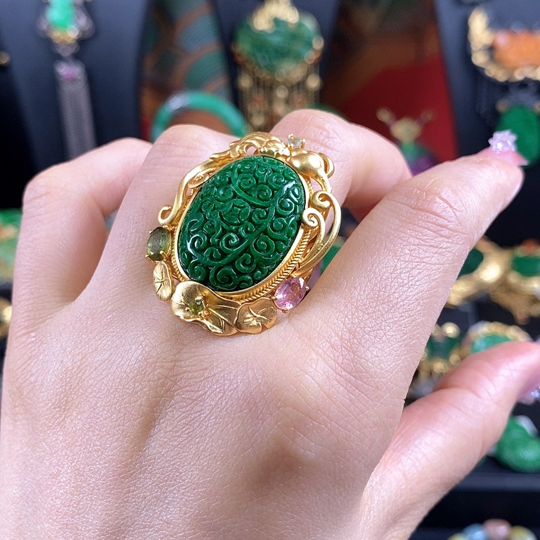 翡翠银S925镶嵌戒指戒指