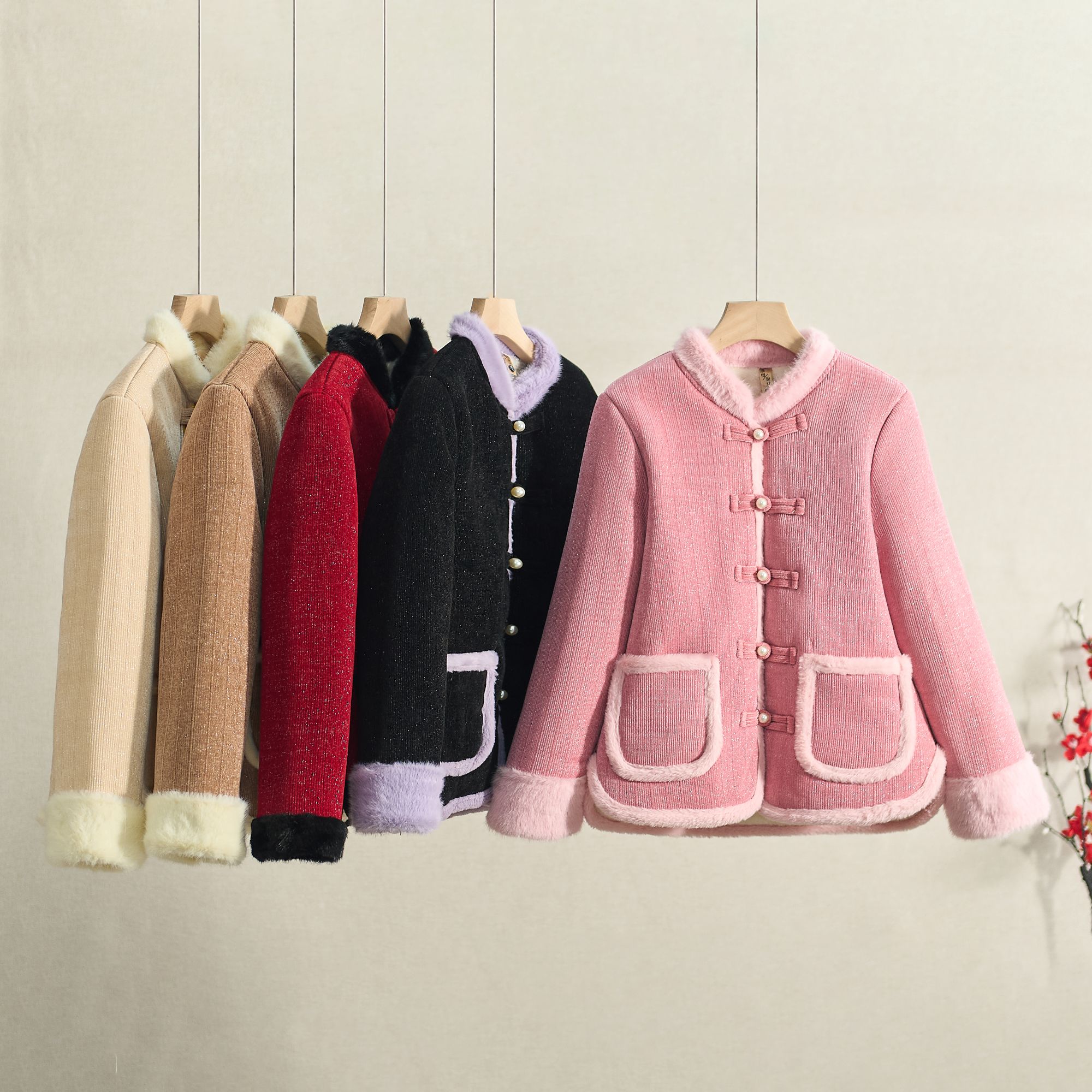 冬季雪尼尔亮晶晶中式复古中国风高级正襟盘扣加绒加厚时尚女棉服