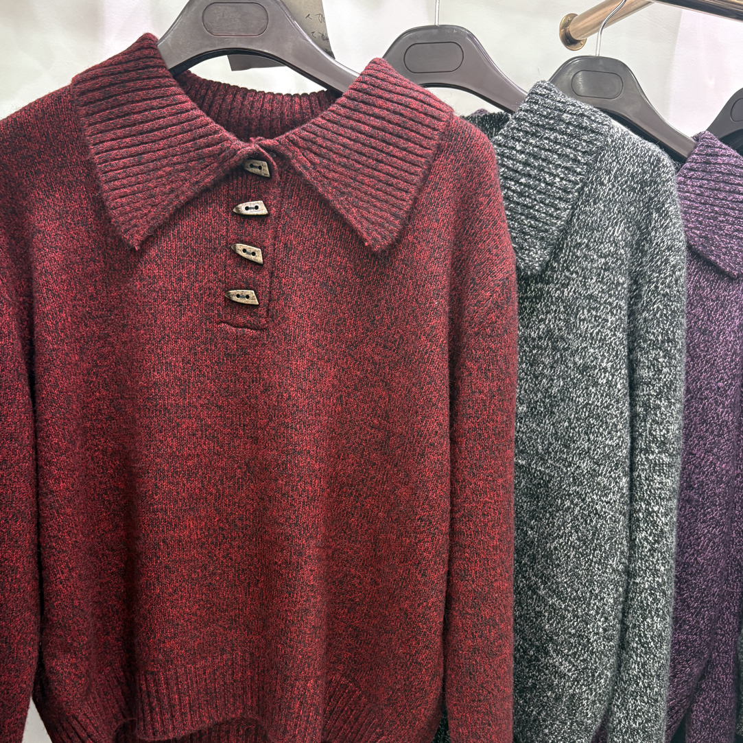 套头大翻领针织衫长袖