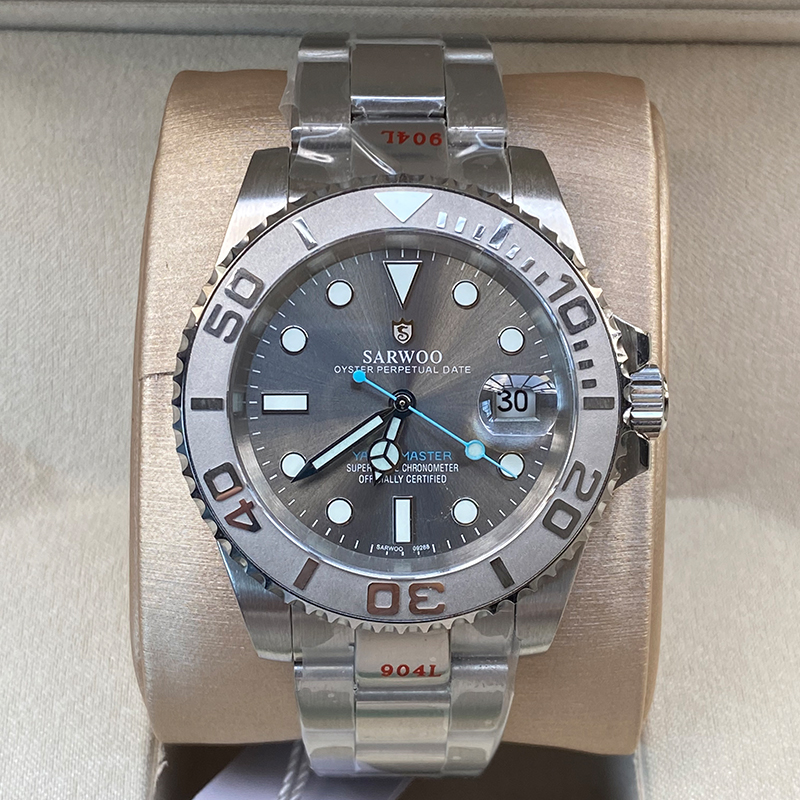 SARWOO/商沃男士自动机械表搭载进口8215机芯灰游艇款手表