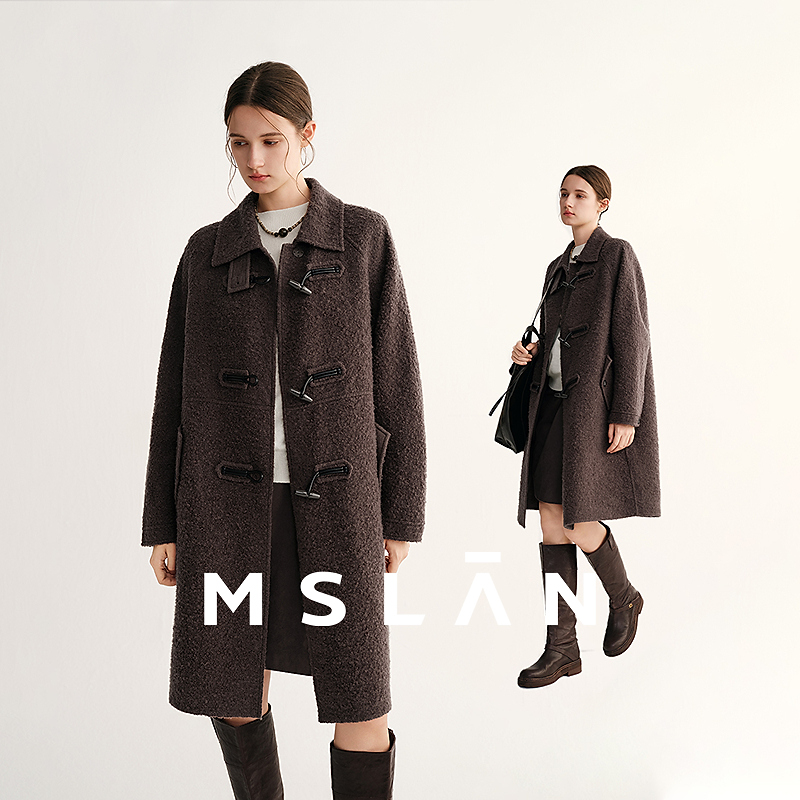 MSLAN绒感疗愈学院风牛角扣毛呢大衣高智感翻领圈圈双面呢MHDD558