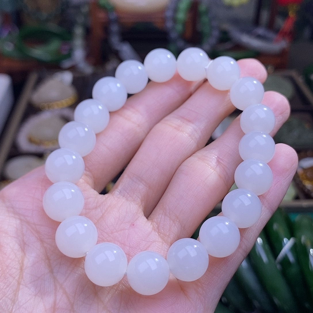和田玉新疆羊脂白玉手串10MM未镶嵌