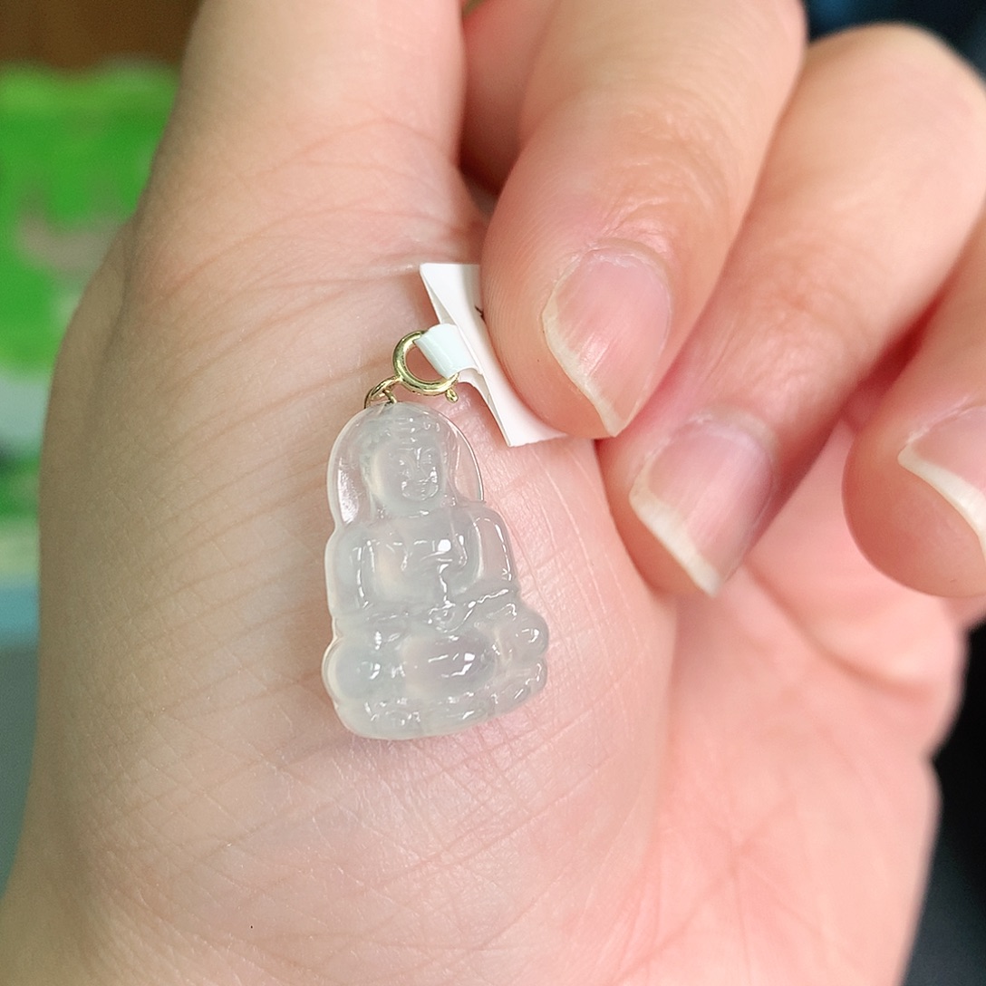 翡翠颈饰18K金镶嵌冰胶小观音