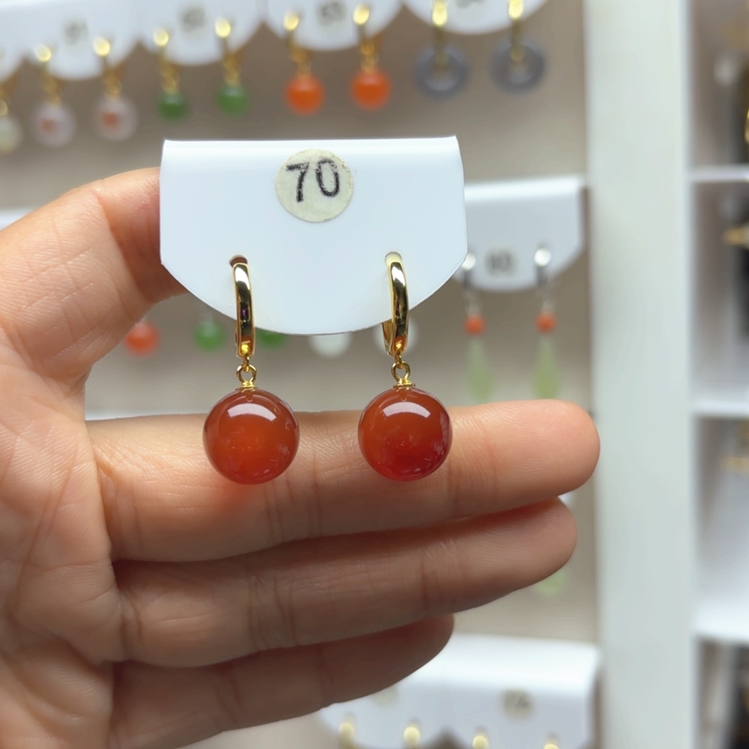 玛瑙/玉髓耳饰银S925镶嵌