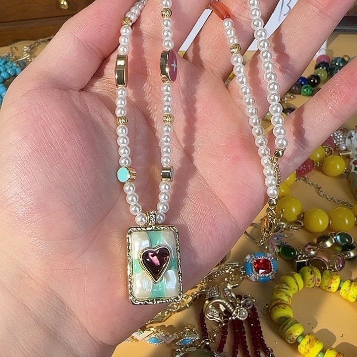 纯铜合金锆石爱心设计项链