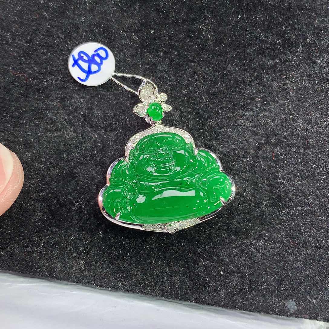 翡翠吊坠(赠链)18K金镶嵌泡*