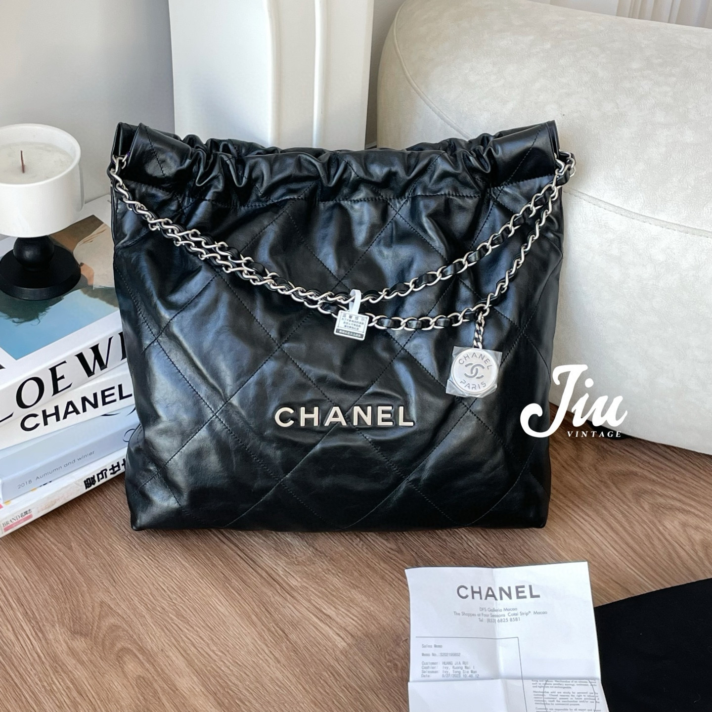 99新 Chanel/香奈儿 22bag黑银中号 23年 芯片CG14-0016