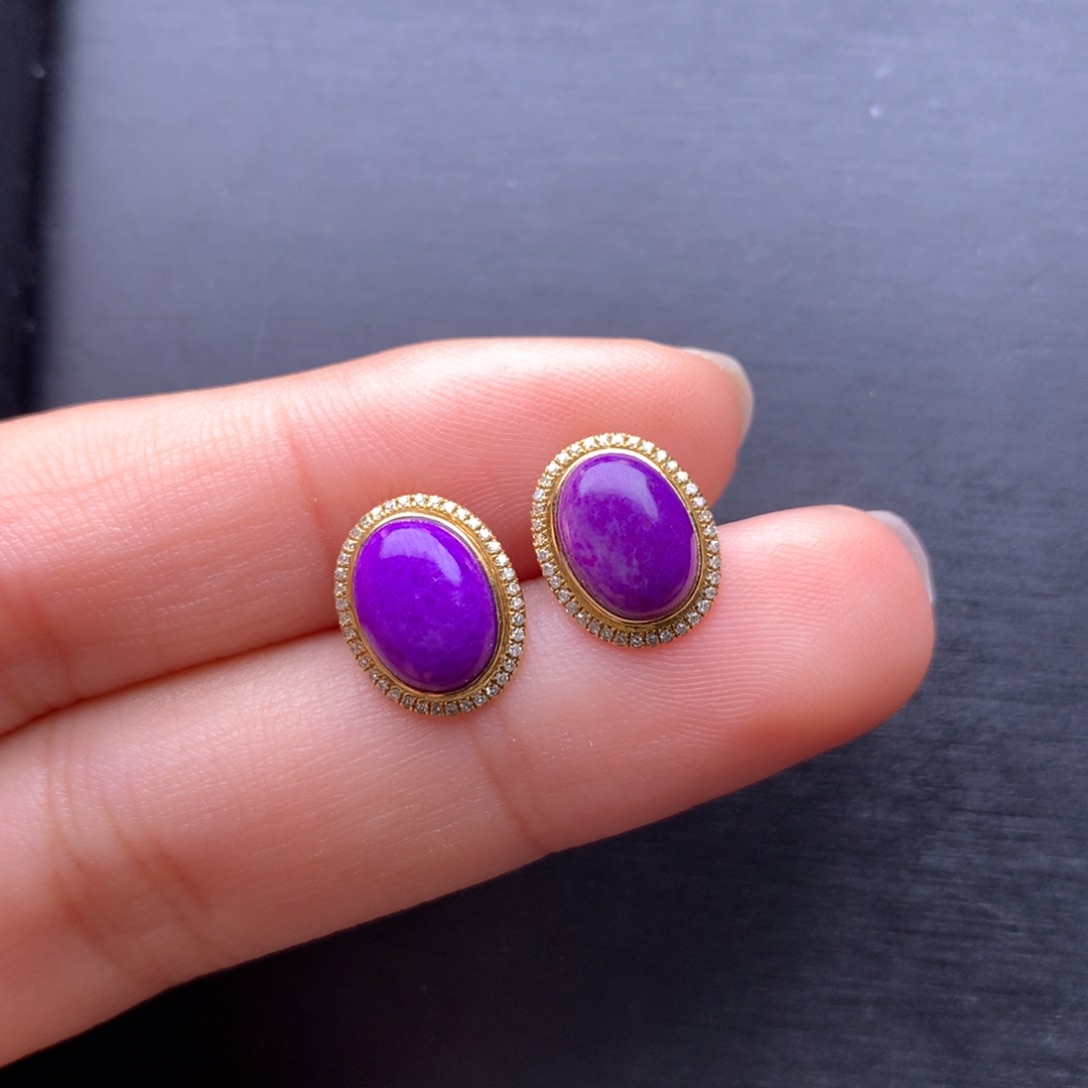 苏纪石（舒俱来）耳钉18K金镶嵌