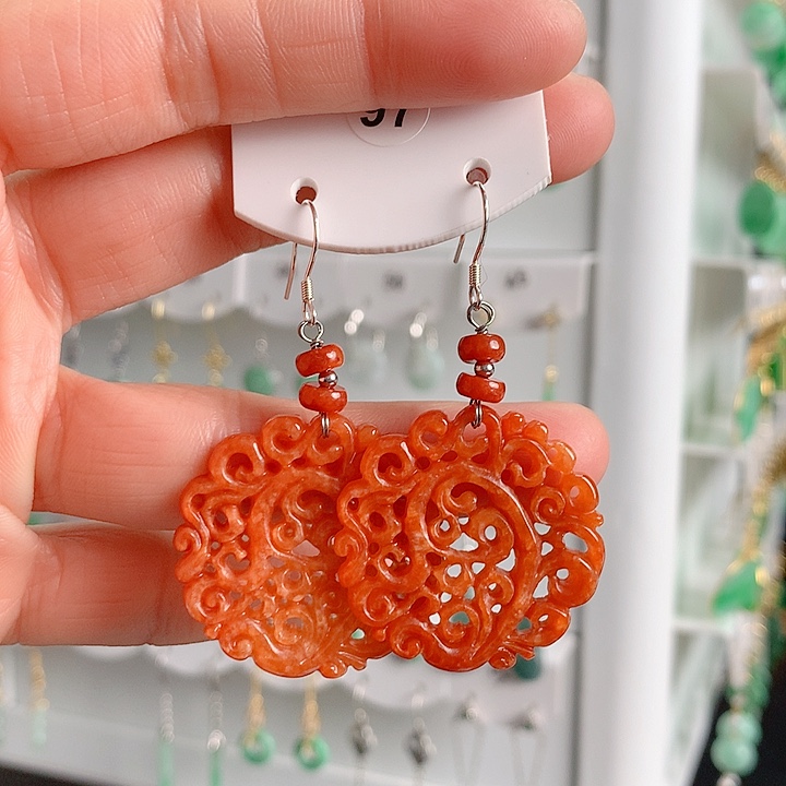 翡翠耳饰银S925镶嵌翡翠