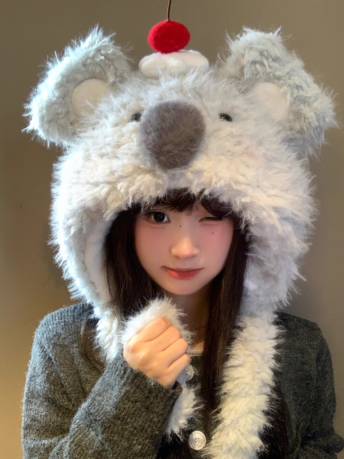 可爱耳朵会动的蛋糕考拉毛绒帽女冬季加厚保暖护耳雷锋帽东北防寒