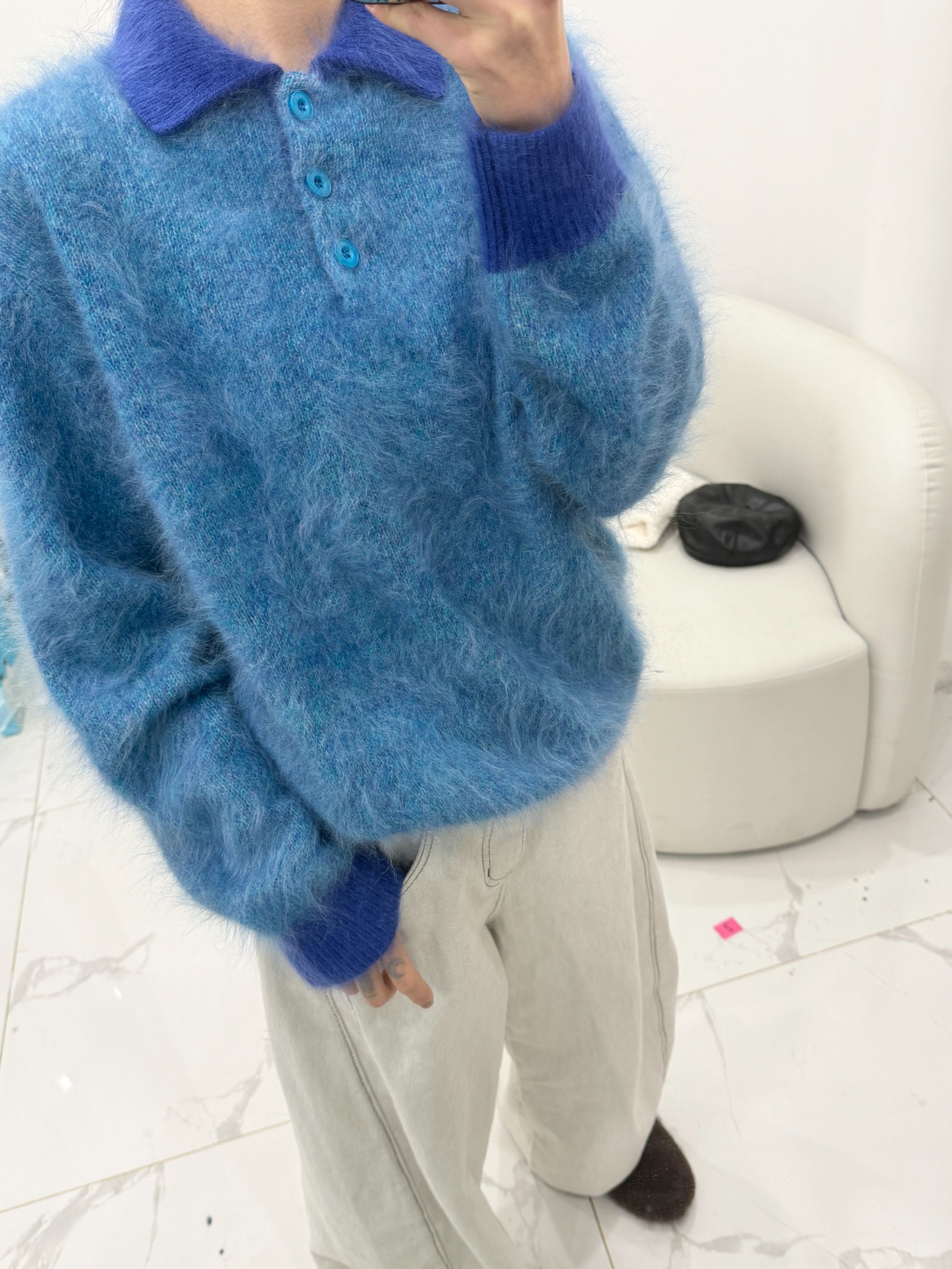 AG POLO领撞色《极寒加厚》山羊绒拉绒上衣..