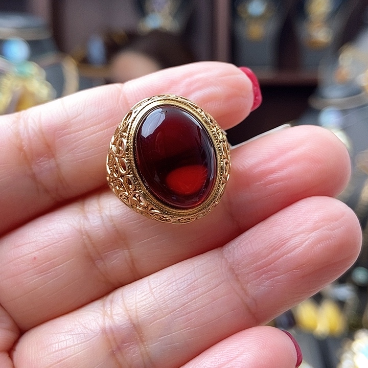 琥珀戒指银S925镶嵌戒指