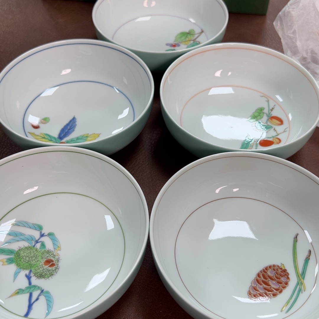 陶瓷深川五只原盒瓷器