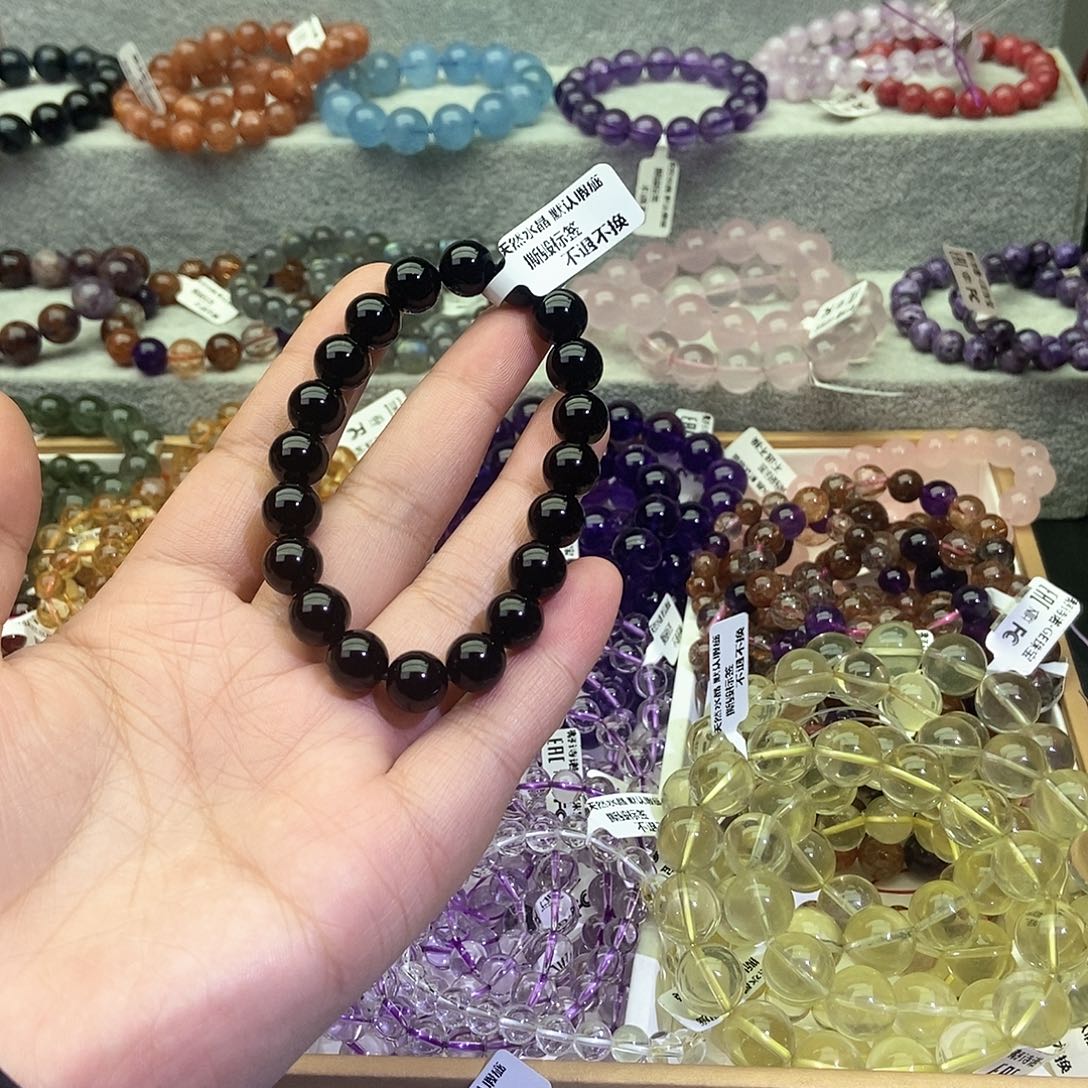 水晶手链未镶嵌黑曜石10+