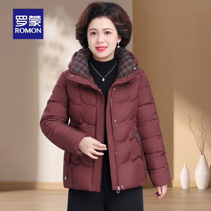 Romon/罗蒙中老年妈妈装女装棉服连帽宽松加厚保暖棉衣外套洋气