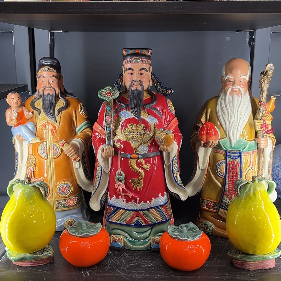 福禄寿石湾陶艺摆件纯手工制作