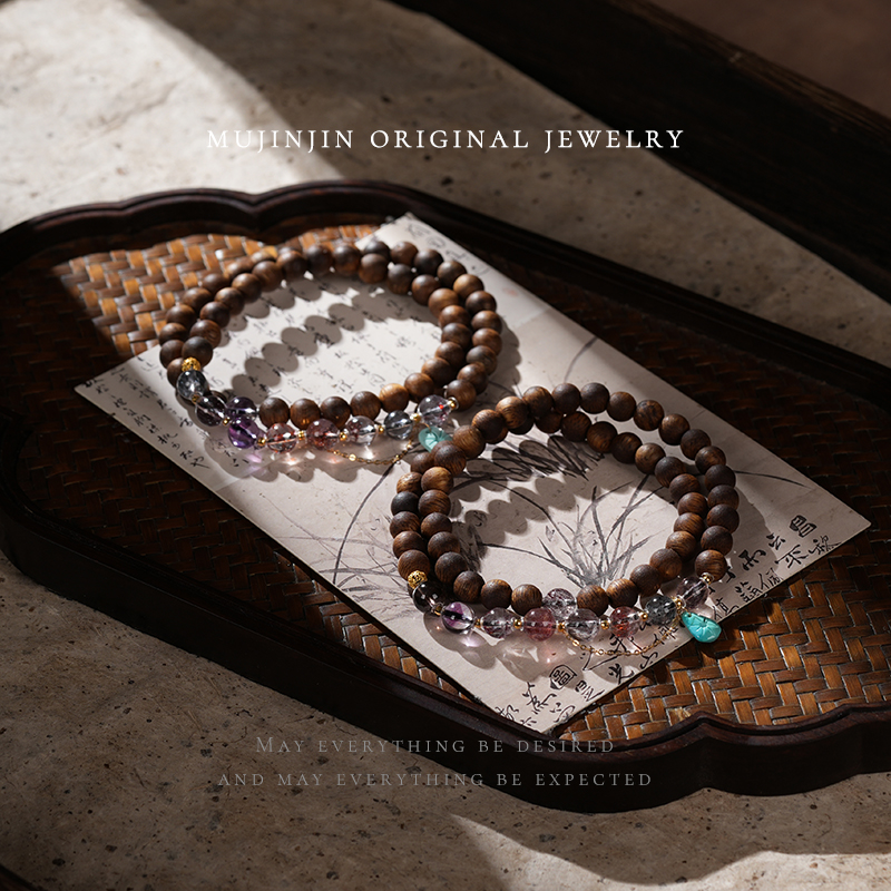 【木槿槿】天然超七水晶手串女款18K金镶嵌约6m双圈手链多样性发一