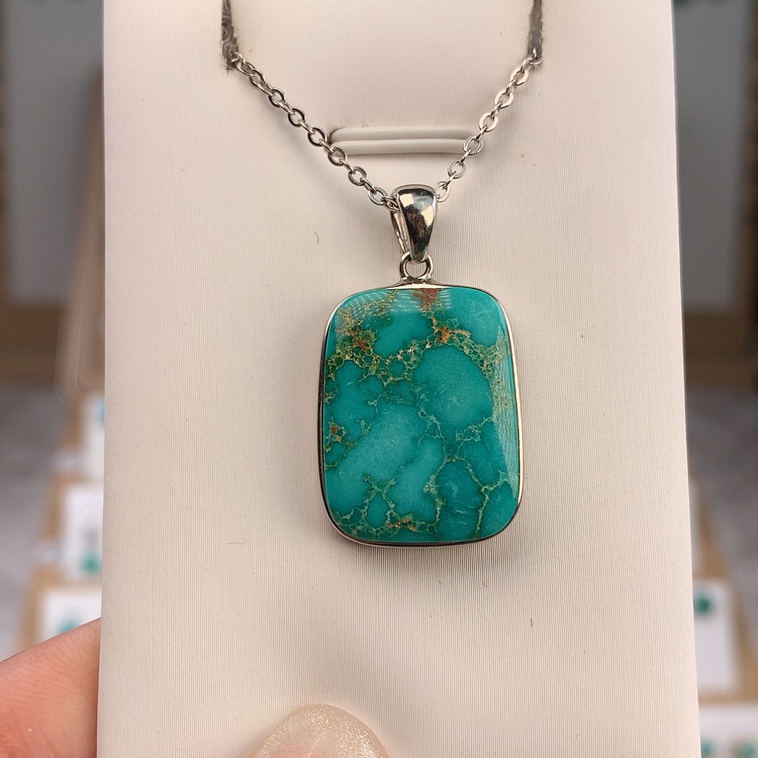 绿松石银S925镶嵌吊坠(不含链)