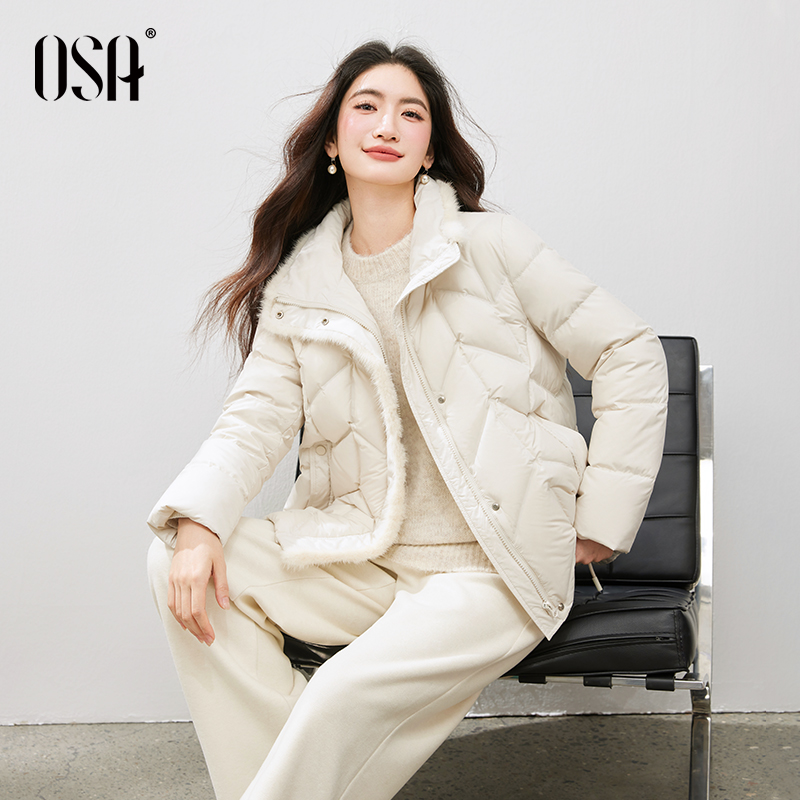 【新东方专属】欧莎保暖白鸭绒女新款白色毛领面包服S125D20002