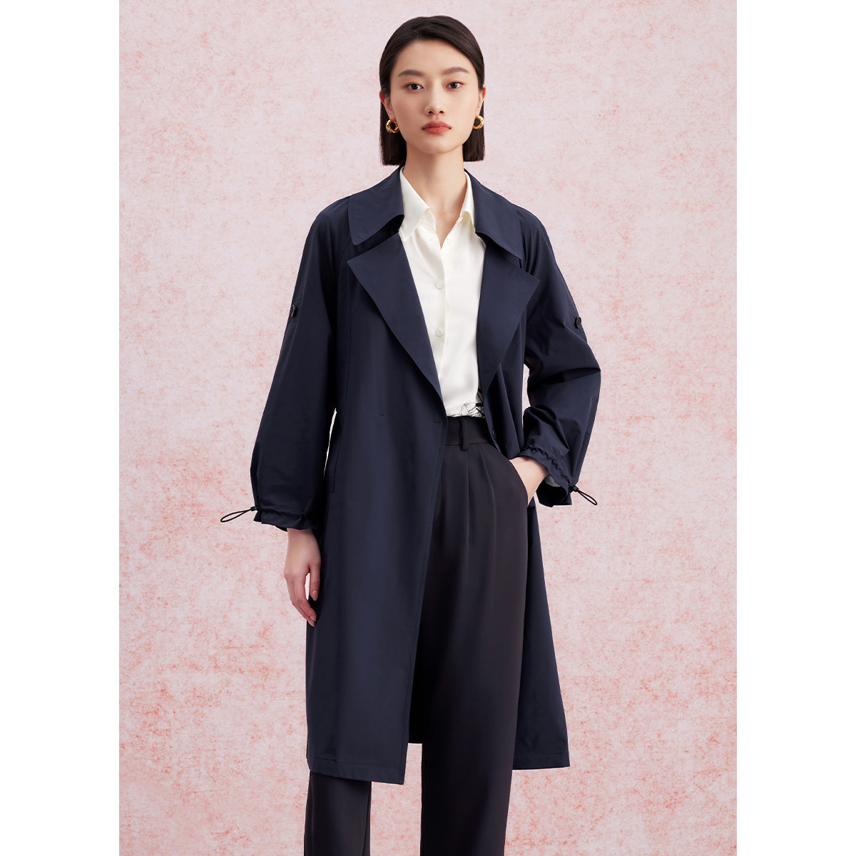 【小熊专属】风衣女春季长袖外套大摆收腰系带气质外套M424303047