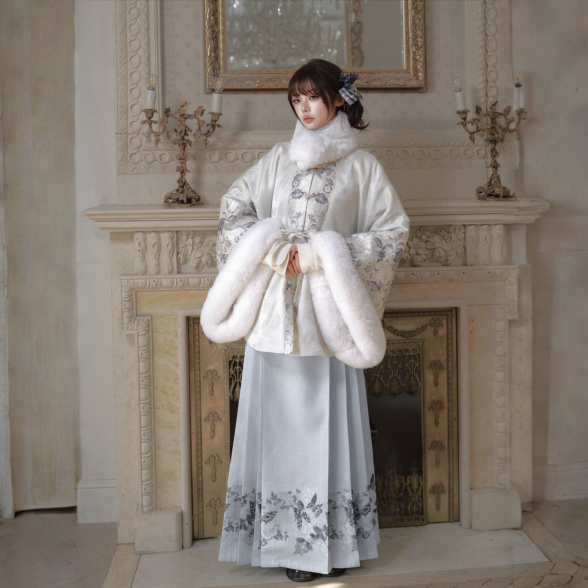 【流云照雪】原创明制汉服女冬季加绒对襟袄马面裙套装