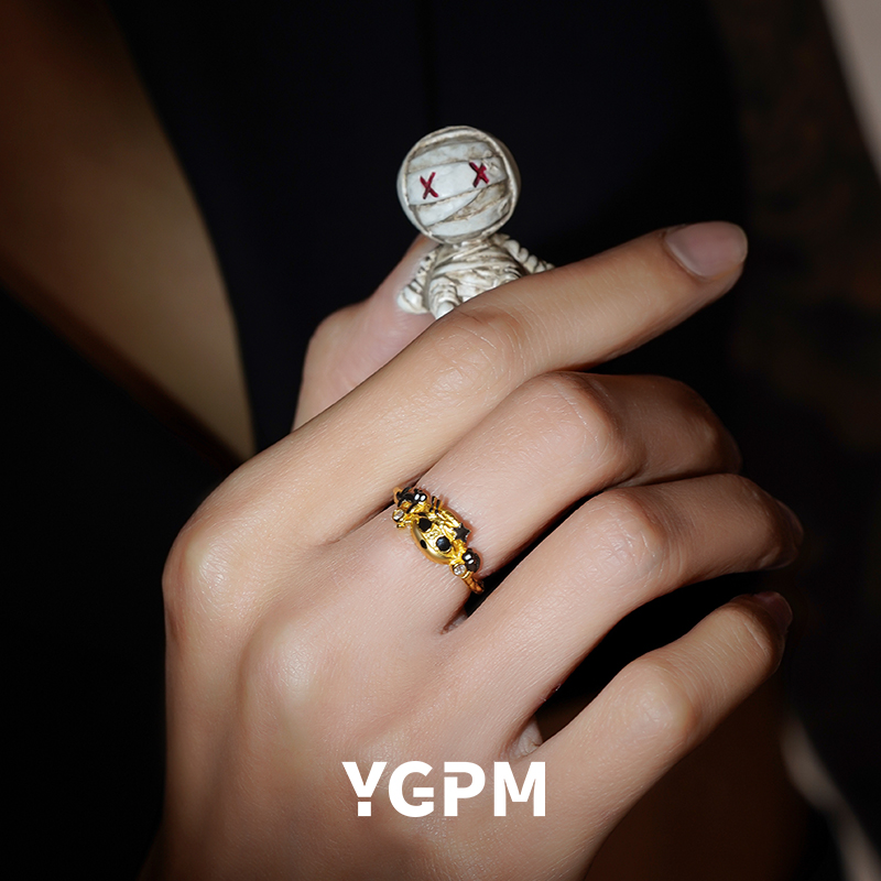 925银合成锆石戒指 YGPM木乃伊戒指S925银原创小众设计开口戒