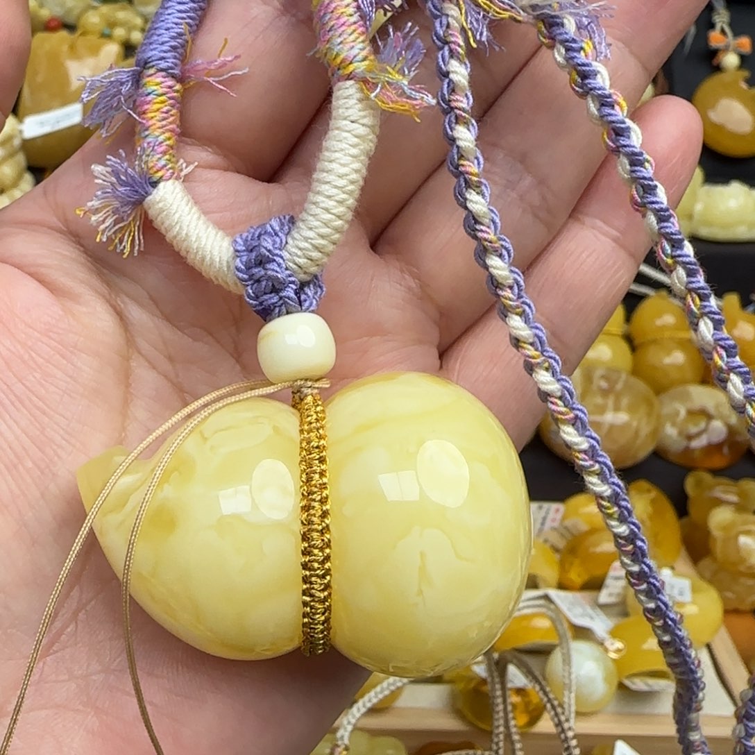 蜜蜡套链未镶嵌天然白花蜜蜡葫芦吊坠