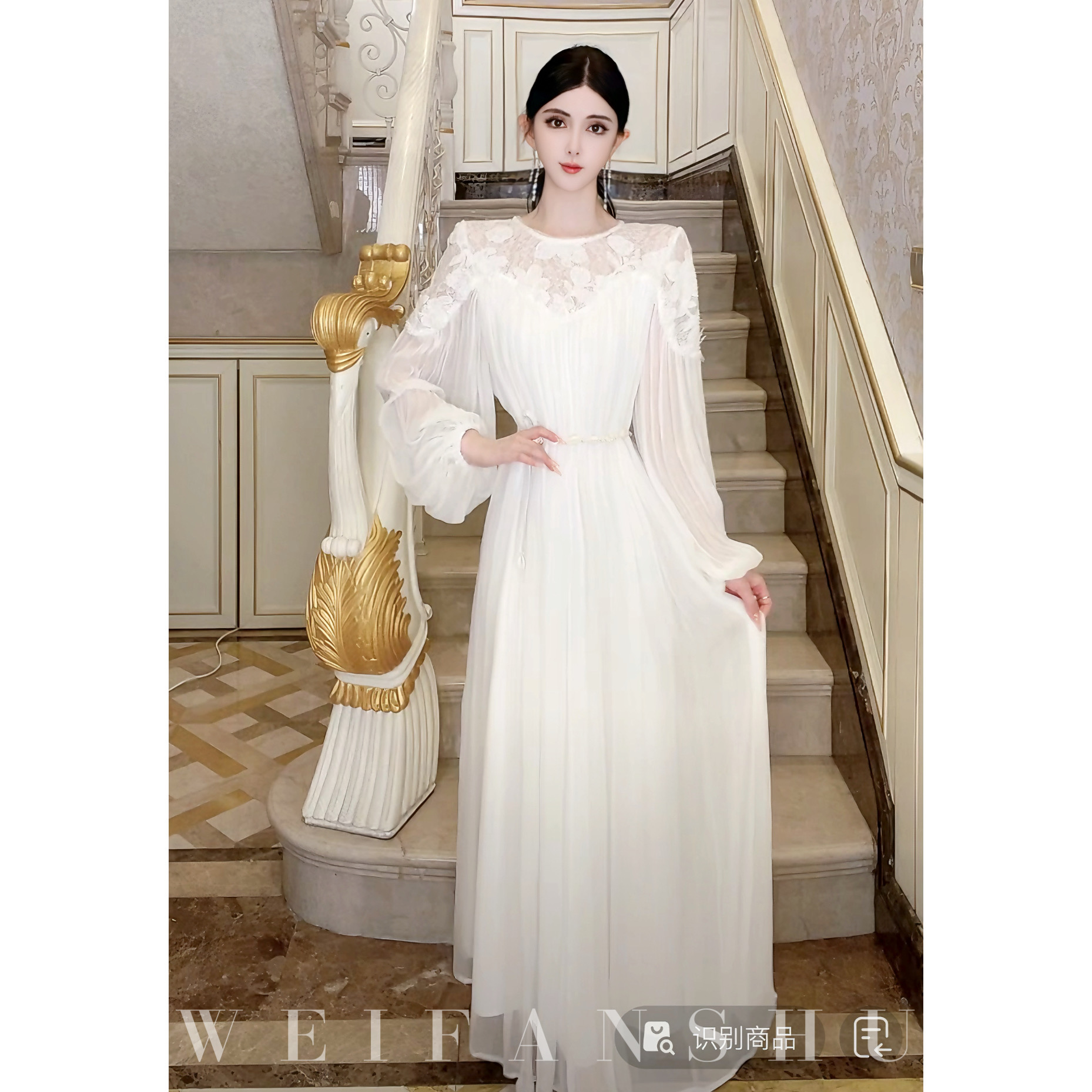 WEIFANSHU/魏凡舒【白塔玫瑰】春夏新款优雅气质名媛收腰显瘦连衣裙