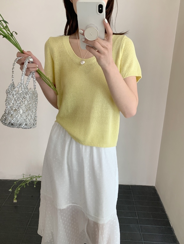 9702洪大SSS推荐时尚百搭亚麻针织短袖