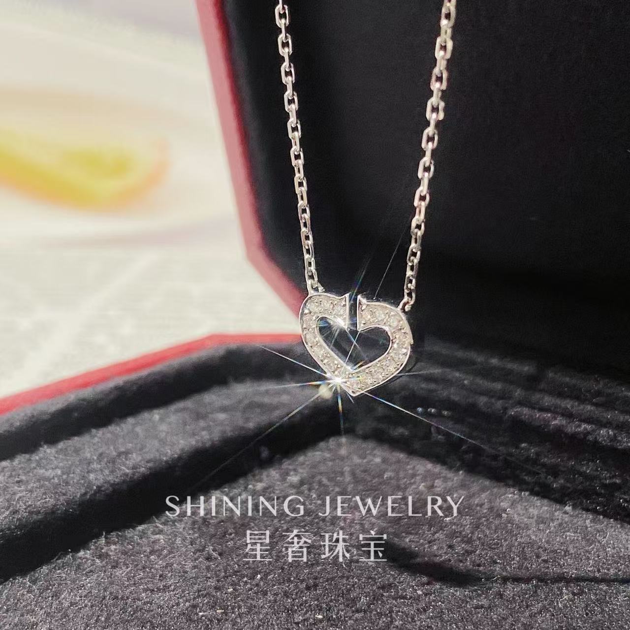 【星奢珠宝】18k金满钻爱心钻石项链天然真钻气质轻奢时尚灵动精致