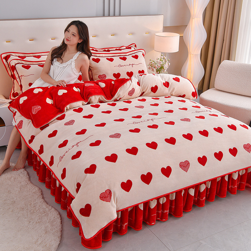 冬季高克重加厚保暖牛奶绒四件套 柔软细腻 加绒加密被套床上用品