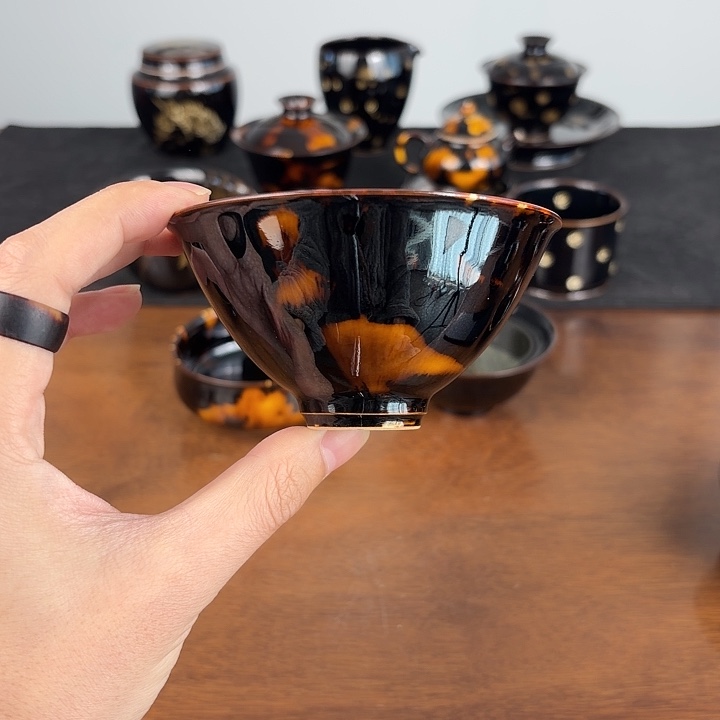 瓷玳瑁釉敞口斗笠杯