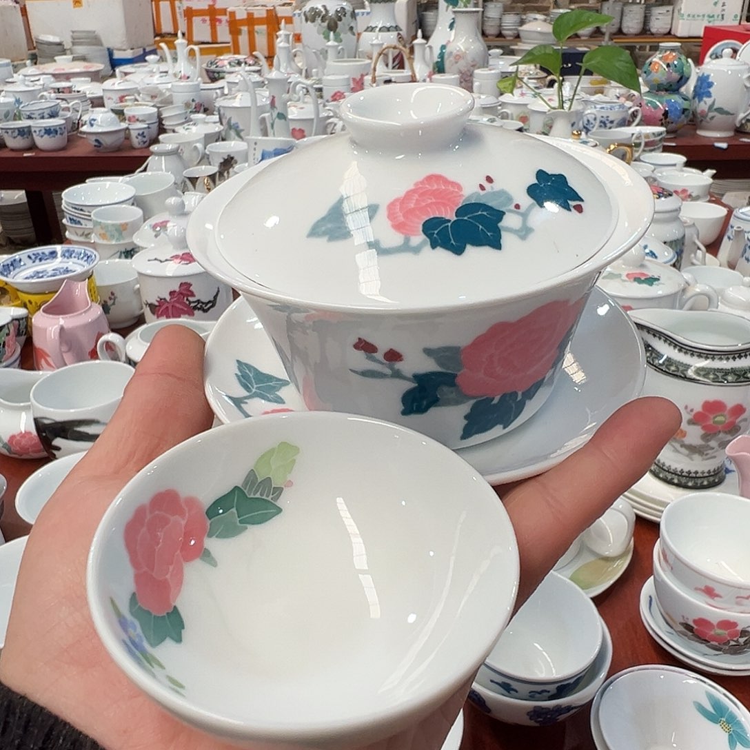 兔***8醴陵瓷直播供货基地盖碗一套，杯6支